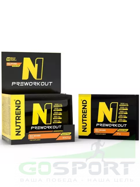 Предтреник в порошке NUTREND N1 PRE-WORKOUT 10х17 г, Красный апельсин Предтреник в порошке NUTREND N1 PRE-WORKOUT 10х17 г, Красный апельсин