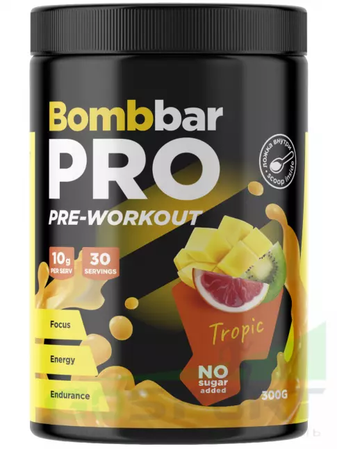 Предтреник в порошке BombBar Pro Pre-Workout 300 г, Тропик Предтреник в порошке BombBar Pro Pre-Workout 300 г, Тропик