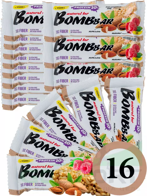 Протеиновый батончик BombBar Protein Bar 16 x 60 г, Рисовый Протеиновый батончик BombBar Protein Bar 16 x 60 г, Рисовый