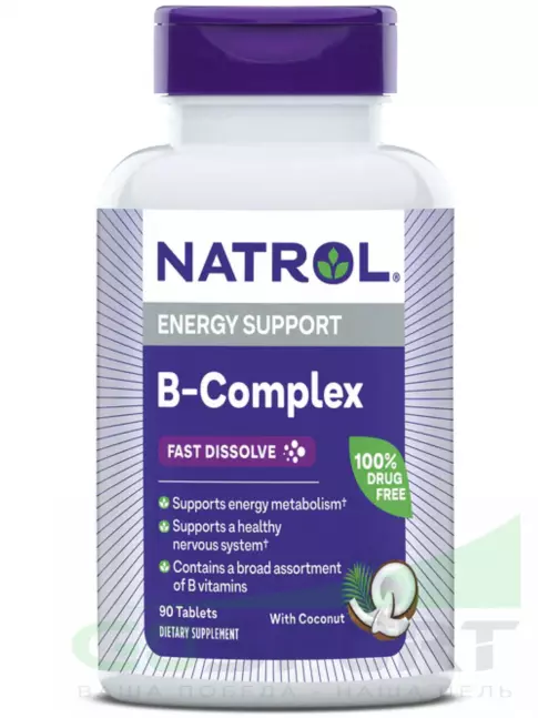 Витамины группы B Natrol B-Complex Fast Dissolve 90 таблеток, Кокос Витамины группы B Natrol B-Complex Fast Dissolve 90 таблеток, Кокос