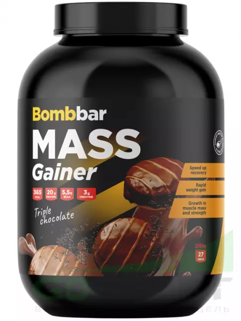 Гейнер BombBar Mass Gainer 2700 г, Тройной шоколад Гейнер BombBar Mass Gainer 2700 г, Тройной шоколад
