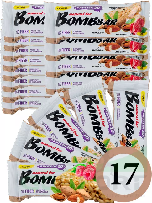 Протеиновый батончик BombBar Protein Bar 17 x 60 г, Рисовый Протеиновый батончик BombBar Protein Bar 17 x 60 г, Рисовый
