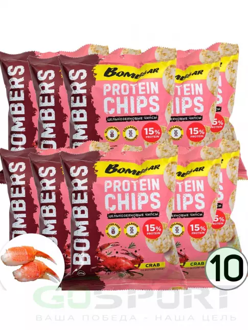 Чипсы BombBar Protein Chips 10 x 50 г, Краб Чипсы BombBar Protein Chips 10 x 50 г, Краб