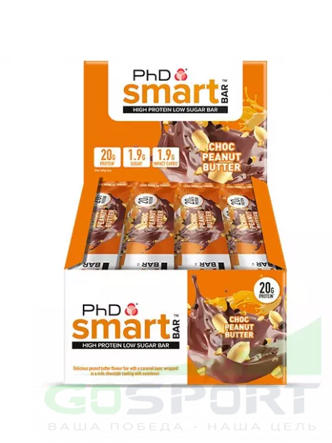 Протеиновый батончик PhD Nutrition Smart Bar 12 x 64 г, Шоколад - Арахисовое паста Протеиновый батончик PhD Nutrition Smart Bar 12 x 64 г, Шоколад - Арахисовое паста