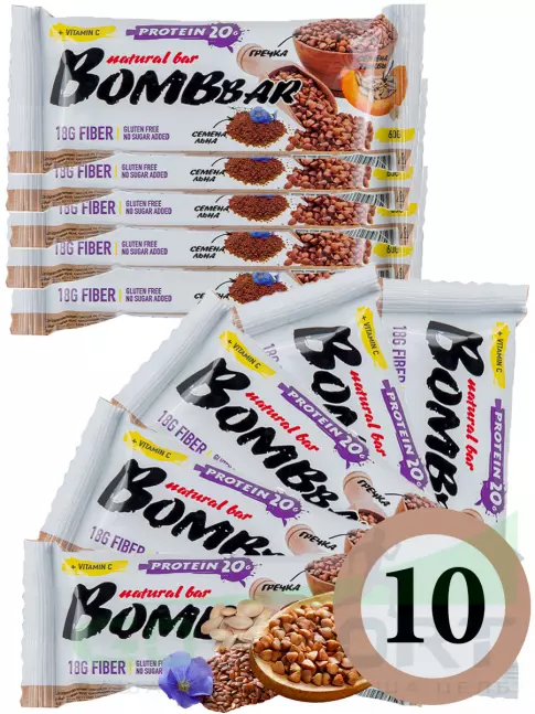 Протеиновый батончик BombBar Протеиновый батончик Natural Bar 10 x 60 г, Гречишный Протеиновый батончик BombBar Протеиновый батончик Natural Bar 10 x 60 г, Гречишный
