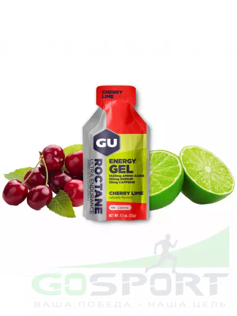 Гель питьевой GU Energy Labs GU ROCTANE Energy Gel 35mg caffeine 32 г, Вишня-Лайм Гель питьевой GU Energy Labs GU ROCTANE Energy Gel 35mg caffeine 32 г, Вишня-Лайм