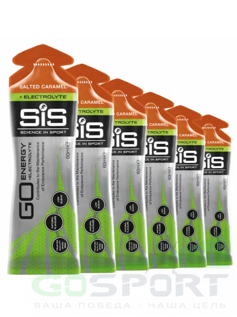 Гель питьевой SCIENCE IN SPORT (SiS) Go Energy + Electrolyte Gels 6 x 60 мл, Солёная карамель Гель питьевой SCIENCE IN SPORT (SiS) Go Energy + Electrolyte Gels 6 x 60 мл, Солёная карамель