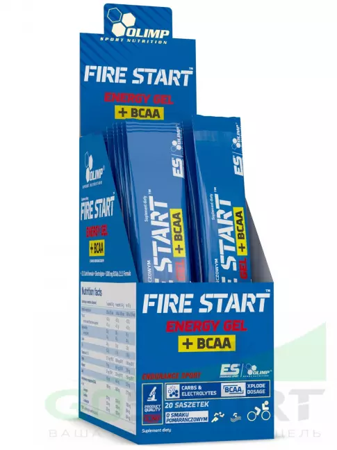 Гель питьевой OLIMP FIRE START ENERGY GEL+BCAA 20 x 36 г, Апельсин