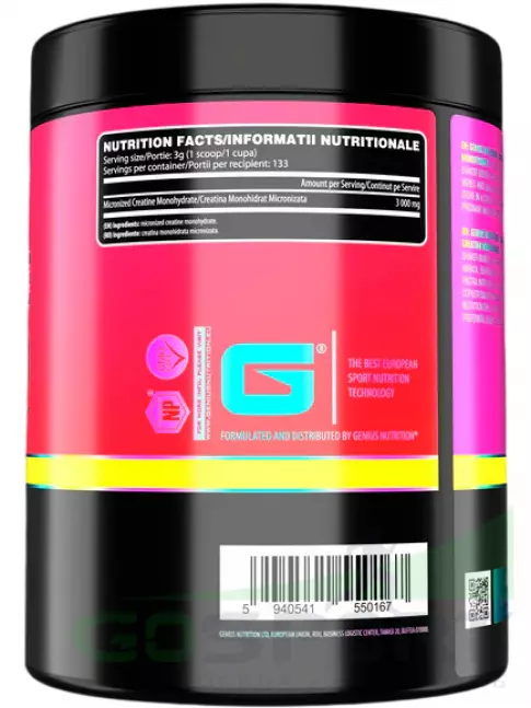 Креатин моногидрат Genius Nutrition Creatine Monohydrate 3000 mg 400 г, Без вкуса Креатин моногидрат Genius Nutrition Creatine Monohydrate 3000 mg 400 г, Без вкуса
