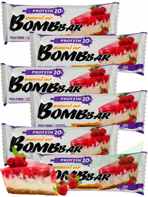 Протеиновый батончик BombBar Protein Bar 6 x 60 г, Малиновый чизкейк Протеиновый батончик BombBar Protein Bar 6 x 60 г, Малиновый чизкейк