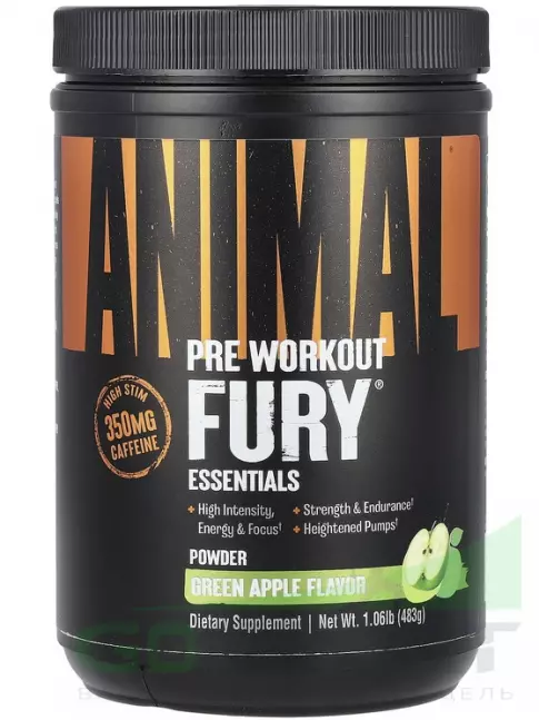 Предтреник в порошке UNIVERSAL NUTRITION Animal Fury 483 г, Зеленое яблоко Предтреник в порошке UNIVERSAL NUTRITION Animal Fury 483 г, Зеленое яблоко