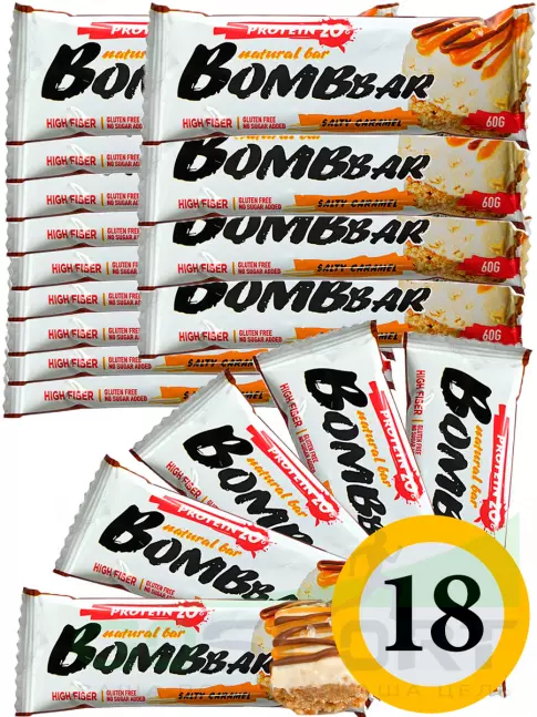 Протеиновый батончик BombBar Protein Bar 18 x 60 г, Соленая карамель