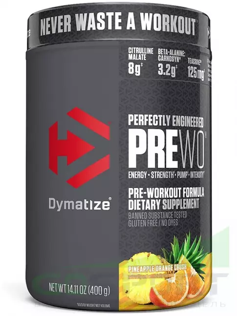 Предтреник в порошке Dymatize Pre W.O. 400 г, Ананас - Апельсин Предтреник в порошке Dymatize Pre W.O. 400 г, Ананас - Апельсин