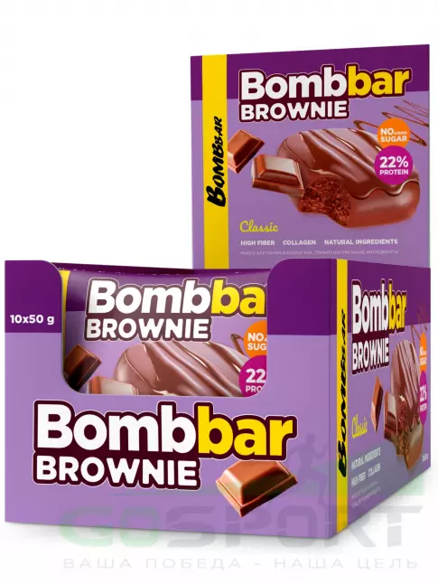 Протеиновый батончик BombBar Печенье глазированное Brownie 10 x 50 г, Классический Протеиновый батончик BombBar Печенье глазированное Brownie 10 x 50 г, Классический