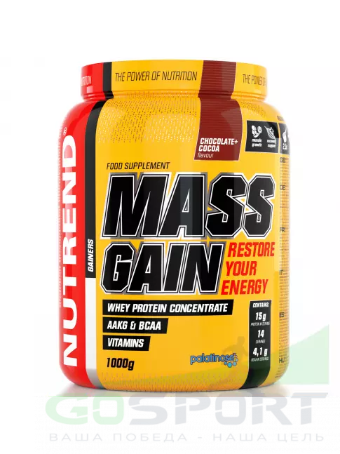 Гейнер NUTREND MASS GAIN 1000 г, Шоколад-Какао