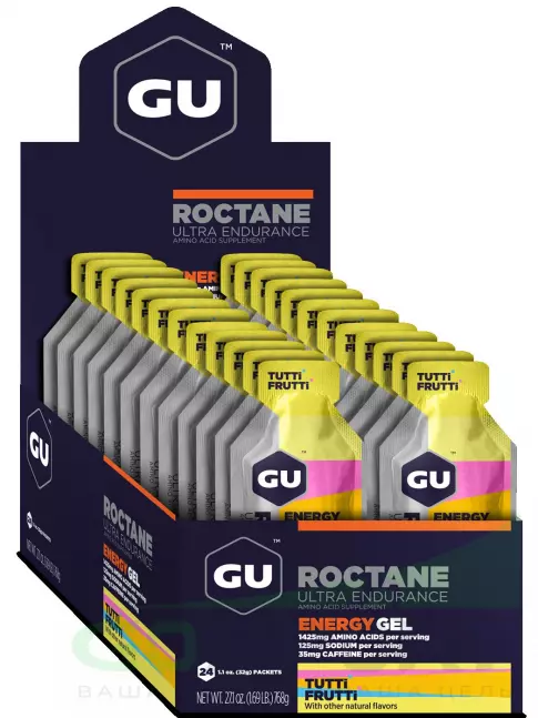 Гель питьевой GU Energy Labs GU ROCTANE Energy Gel 35mg caffeine 24 x 32 г, Тутти-Фрутти Гель питьевой GU Energy Labs GU ROCTANE Energy Gel 35mg caffeine 24 x 32 г, Тутти-Фрутти