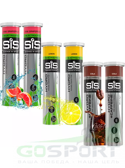 Изотоник SCIENCE IN SPORT (SiS) GO Hydro Tablet 20s 6 x 20 таблеток, Розовый грейпфрут, Лимон, Кола Изотоник SCIENCE IN SPORT (SiS) GO Hydro Tablet 20s 6 x 20 таблеток, Розовый грейпфрут, Лимон, Кола