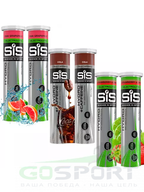 Изотоник SCIENCE IN SPORT (SiS) GO Hydro Tablet 20s 6 x 20 таблеток, Розовый грейпфрут, Кола, Клубника - Лайм Изотоник SCIENCE IN SPORT (SiS) GO Hydro Tablet 20s 6 x 20 таблеток, Розовый грейпфрут, Кола, Клубника - Лайм