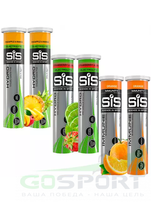 Изотоник SCIENCE IN SPORT (SiS) GO Hydro Tablet 20s 6 x 20 таблеток, Ананас - Манго, Клубника - Лайм, Апельсин Изотоник SCIENCE IN SPORT (SiS) GO Hydro Tablet 20s 6 x 20 таблеток, Ананас - Манго, Клубника - Лайм, Апельсин