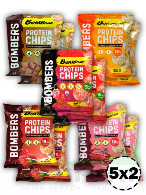 Чипсы BombBar Protein Chips 10 x 50 г, Микс Чипсы BombBar Protein Chips 10 x 50 г, Микс