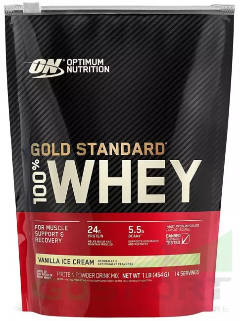 Сывороточный протеин Optimum Nutrition 100% Whey Gold Standard 454 г, Ванильное мороженое Сывороточный протеин Optimum Nutrition 100% Whey Gold Standard 454 г, Ванильное мороженое