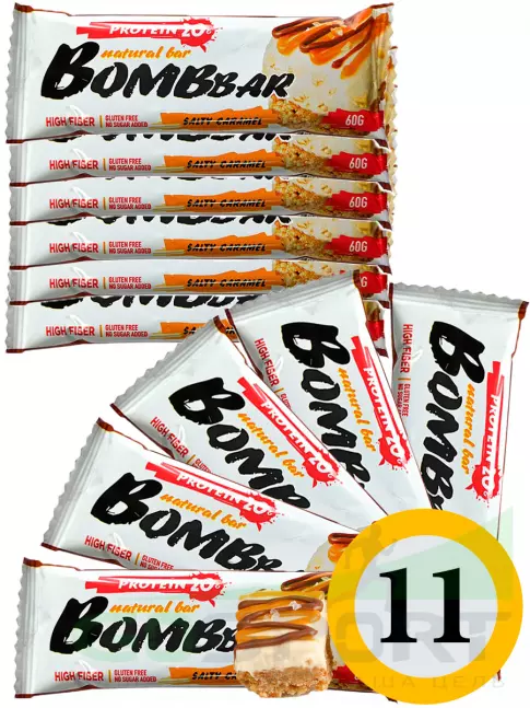 Протеиновый батончик BombBar Protein Bar 11 x 60 г, Соленая карамель