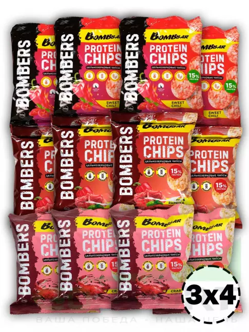 Чипсы BombBar Protein Chips 12 x 50 г, Микс Чипсы BombBar Protein Chips 12 x 50 г, Микс
