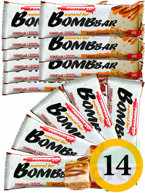 Протеиновый батончик BombBar Protein Bar 14 x 60 г, Соленая карамель