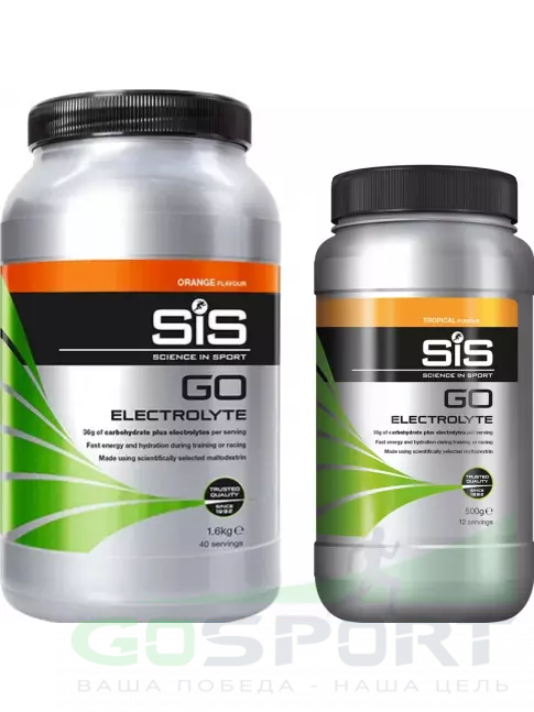 Изотоник SCIENCE IN SPORT (SiS) GO Electrolyte Powder 1x500 г, 1x1600 г, Апельсин, Тропические фрукты