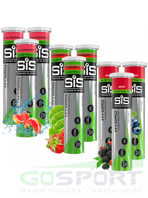Изотоник SCIENCE IN SPORT (SiS) GO Hydro Tablet 20s_3 9 x 20 таблеток, Розовый грейпфрут, Клубника - Лайм, Ягоды Изотоник SCIENCE IN SPORT (SiS) GO Hydro Tablet 20s_3 9 x 20 таблеток, Розовый грейпфрут, Клубника - Лайм, Ягоды