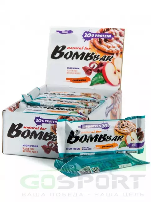 Протеиновый батончик BombBar Протеиновый батончик Natural Bar 20 x 60 г, Яблоко - Корица
