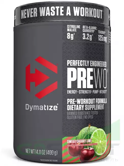 Предтреник в порошке Dymatize Pre W.O. 400 г, Вишня - Лайм