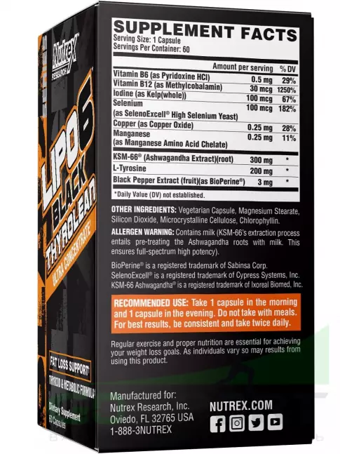 Витаминный комплекс Nutrex Lipo-6 Black Thyrolean Ultra Concentrate, Thyroid & Metabolic 60 капсул Витаминный комплекс Nutrex Lipo-6 Black Thyrolean Ultra Concentrate, Thyroid & Metabolic 60 капсул