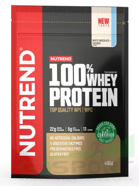 Сывороточный протеин NUTREND 100% Whey Protein 400 г, Белый шоколад - Кокос Сывороточный протеин NUTREND 100% Whey Protein 400 г, Белый шоколад - Кокос
