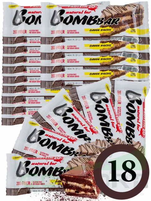 Протеиновый батончик BombBar Protein Bar 18 x 60 г, Датский бисквит Протеиновый батончик BombBar Protein Bar 18 x 60 г, Датский бисквит