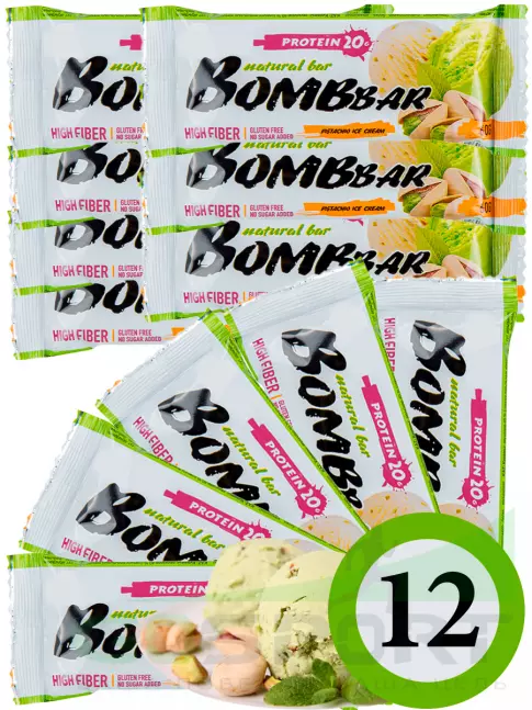 Протеиновый батончик BombBar Protein Bar 12 x 60 г, Фисташковый-Пломбир Протеиновый батончик BombBar Protein Bar 12 x 60 г, Фисташковый-Пломбир