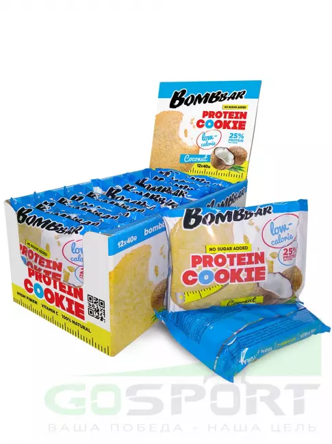 Протеиновый батончик BombBar Protein cookie 12 х 40 г, Кокос Протеиновый батончик BombBar Protein cookie 12 х 40 г, Кокос
