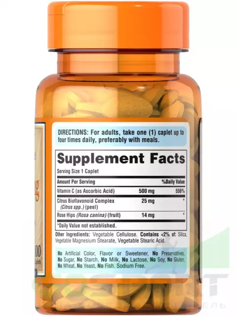 Витамин C Puritan's Pride Vitamin C-500 mg with Bioflavonoids & Rose Hips 100 таблеток Витамин C Puritan's Pride Vitamin C-500 mg with Bioflavonoids & Rose Hips 100 таблеток