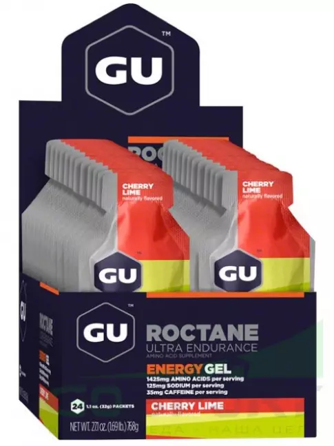 Гель питьевой GU Energy Labs GU ROCTANE Energy Gel 35mg caffeine 24 x 32 г, Вишня-Лайм