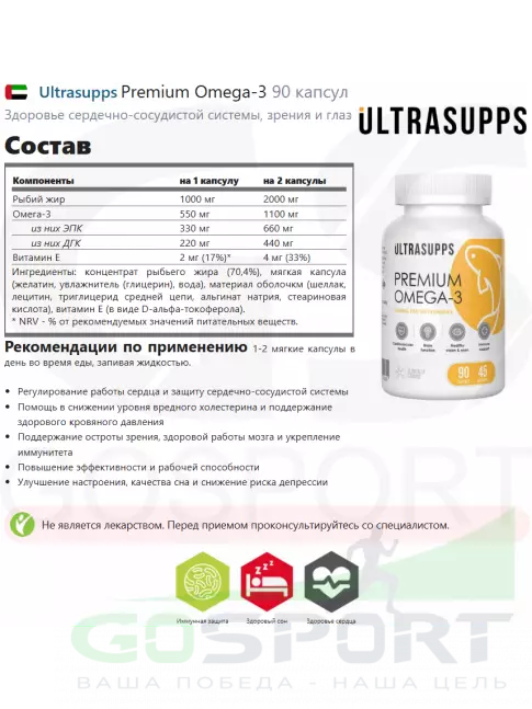 Омега-3 UltraSupps Premium Omega-3 90 капсул Омега-3 UltraSupps Premium Omega-3 90 капсул