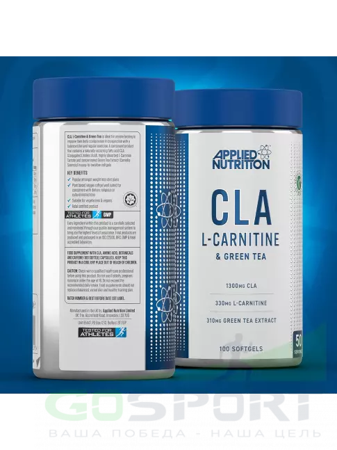 CLA, КЛА APPLIED NUTRITION CLA L Carnitine and Green Tea 100 мягких капсул CLA, КЛА APPLIED NUTRITION CLA L Carnitine and Green Tea 100 мягких капсул