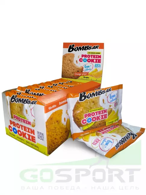 Протеиновый батончик BombBar Protein cookie 12 х 40 г, Апельсин - Имбирь