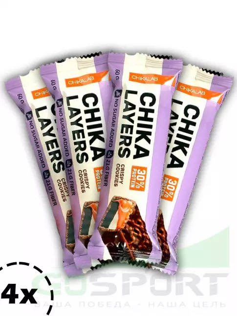 Протеиновый батончик Chikalab Chika Layers 4 x 60 г, Хрустящее печенье с двойным шоколадом Протеиновый батончик Chikalab Chika Layers 4 x 60 г, Хрустящее печенье с двойным шоколадом