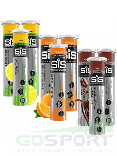 Изотоник SCIENCE IN SPORT (SiS) GO Hydro Tablet 20s_3 9 x 20 таблеток, Лимон, Апельсин, Кола Изотоник SCIENCE IN SPORT (SiS) GO Hydro Tablet 20s_3 9 x 20 таблеток, Лимон, Апельсин, Кола