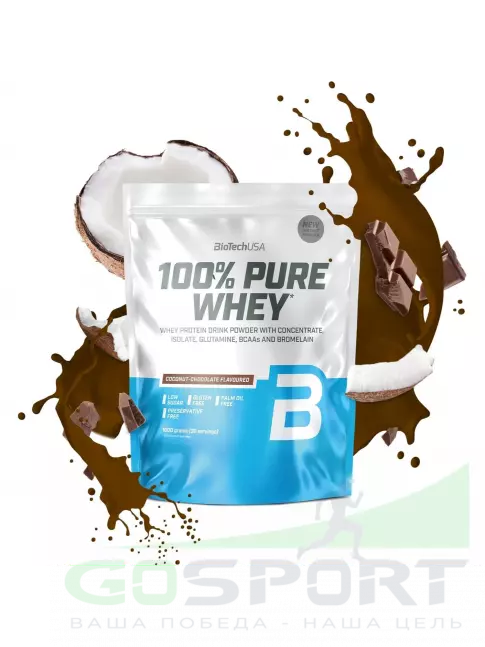 Сывороточный протеин BioTechUSA 100% Pure Whey 1000 г, Шоколад-кокос Сывороточный протеин BioTechUSA 100% Pure Whey 1000 г, Шоколад-кокос