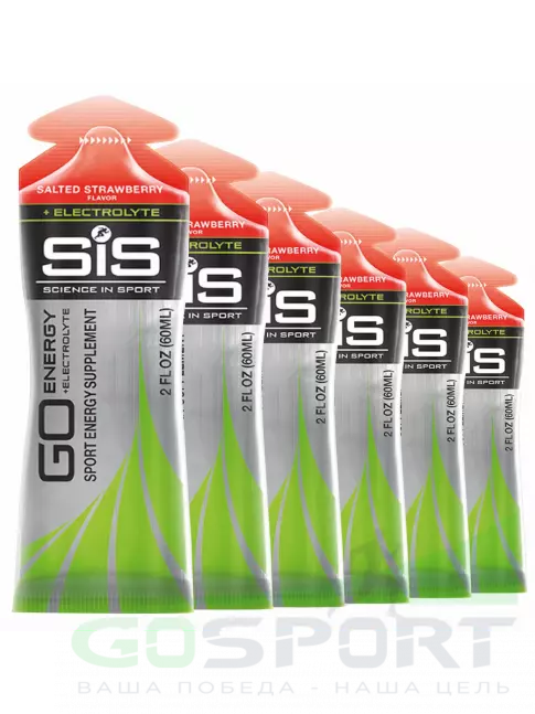 Гель питьевой SCIENCE IN SPORT (SiS) Go Energy + Electrolyte Gels 6 x 60 мл, Солёная клубника Гель питьевой SCIENCE IN SPORT (SiS) Go Energy + Electrolyte Gels 6 x 60 мл, Солёная клубника