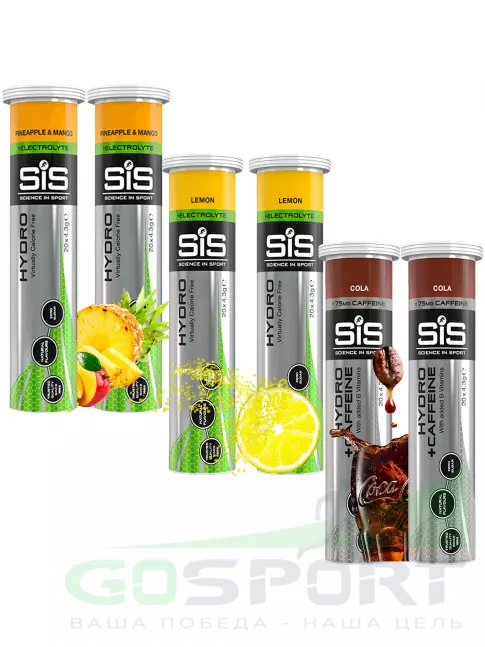 Изотоник SCIENCE IN SPORT (SiS) GO Hydro Tablet 20s 6 x 20 таблеток, Ананас - Манго, Лимон, Кола Изотоник SCIENCE IN SPORT (SiS) GO Hydro Tablet 20s 6 x 20 таблеток, Ананас - Манго, Лимон, Кола