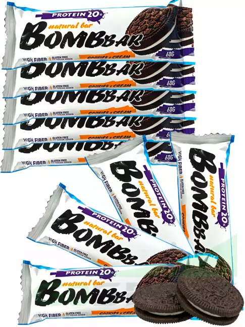 Протеиновый батончик BombBar Protein Bar 9 x 60 г, Печенье с кремом
