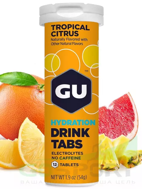 Изотоник GU Energy Labs GU HYDRATION DRINK TABS 3 x 12 таб, Тропический цитрус Изотоник GU Energy Labs GU HYDRATION DRINK TABS 3 x 12 таб, Тропический цитрус