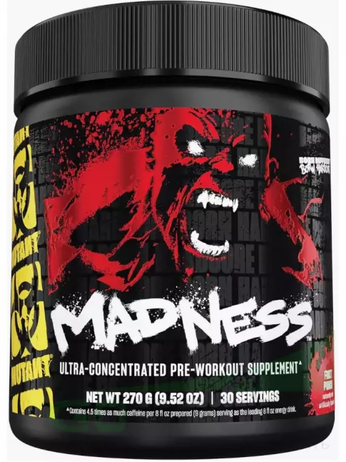 Предтреник в порошке Mutant Madness 270 г, Фруктовый пунш Предтреник в порошке Mutant Madness 270 г, Фруктовый пунш